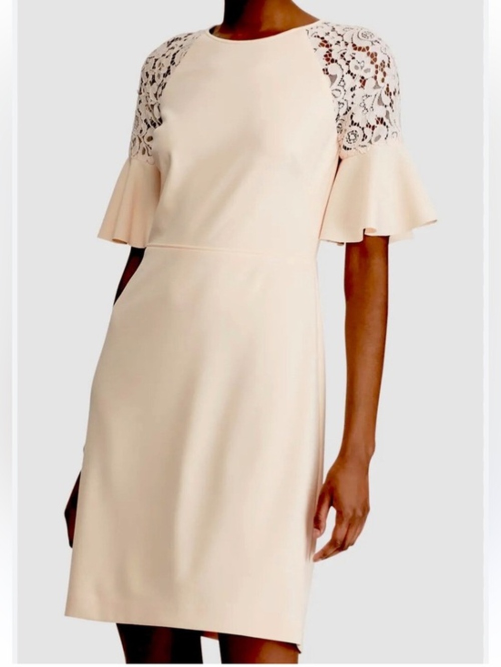 Ralph Lauren Cream Lace-Shoulder Ruffle Sleeves Midi Dress